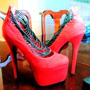 New Pazzel Red party shoes S (6.5) 7 inches high hells